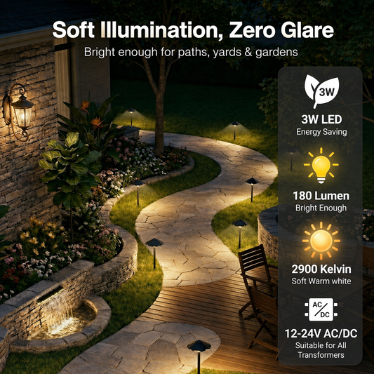 HIBOITEC Low Voltage Pathway Lights Wired 3W 12-24V 180LM 2900K LED Landscape Path Lighting Outdoor Waterproof Aluminum Landscape Lights for Yard Walkway Garden