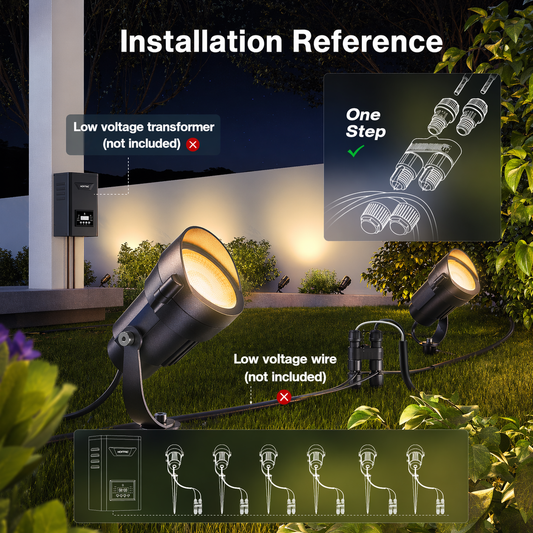 HIBOITEC Spotlights Low Voltage Landscape Lighting with Connectors 7W 2700K Landscape Lights Kit 12-24V AC/DC IP65 Waterproof for House Yard Trees Garden Outdoor
