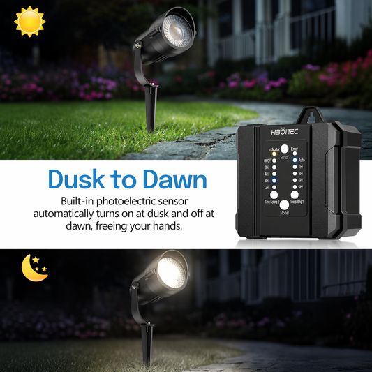 HIBOITEC Low Voltage Landscape Lighting 1200LM 12W with Connectors 100W Transformer Photocell Sensor and Timer Spotlights Landscape Lights Kit IP65 Waterproof 5000K for House Yard Trees Garden,Day White