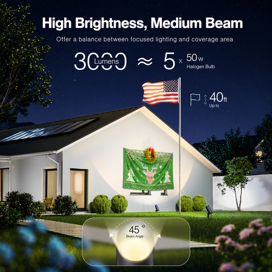 HIBOITEC Lot de 1 Projecteur LED Extérieur 30W 120V avec Fiche, Lumière pour Mât de Drapeau 3000LM 3000K Blanc Chaud, Projecteur Paysager Étanche pour Cour Jardin Arbre Statue, Câble de 1,8 m avec Fiche, Blanc Chaud