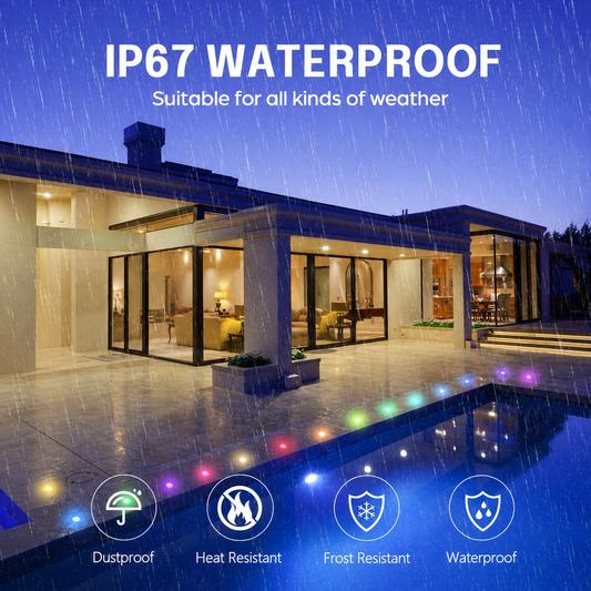 HIBOITEC RGB Deck Lights Kit with Low Voltage Transformer Timer and Photocell Sensor Outdoor IP67 Waterproof for Garden Yard Stair Patio Color: Multicolor