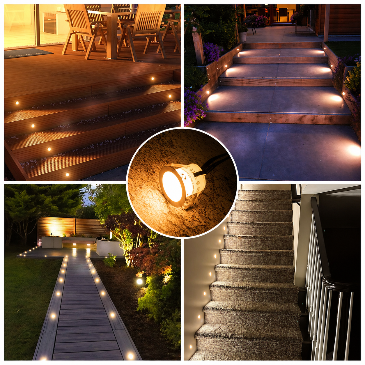 HIBOITEC Einbau-LED-Deckleuchten-Set (16 Stück) 12V Niedervolt Landschaftsbeleuchtung IP67 Wasserdichte Außenstufen-Treppenlichter Deckbeleuchtung für Gartenstufen, Treppen, Terrassenboden-Dekoration, Weiß