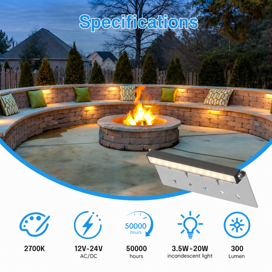 HIBOITEC Éclairage Paysager 7 Pouces, Appliques Murales LED pour Murs de Soutènement, 2700K Éclairage de Paysage Basse Tension, Projecteurs d'Extérieur Étanches IP67 12V-24V pour Escaliers, Terrasses, Allées, Pavés, Lot de 12 avec Connecteurs