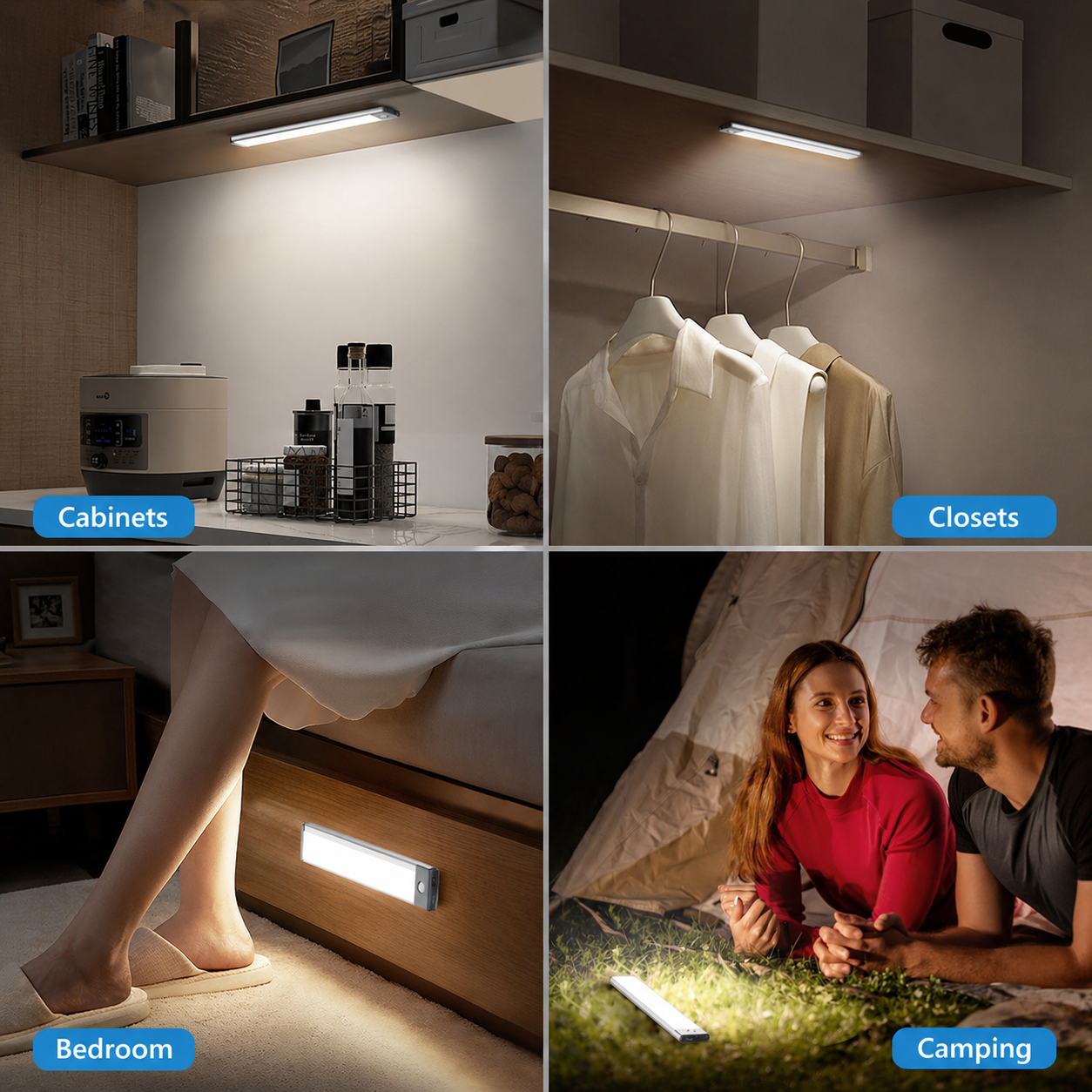 HIBOITEC Motion Sensor Under Counter Lights Rechargeable, 30-LED Wireless Cabinet Lighting Magnetic Self-Adhesive, 180lm Ultra Thin Closet Light for Kitchen, Cupboard, Drawer, Hallway, White