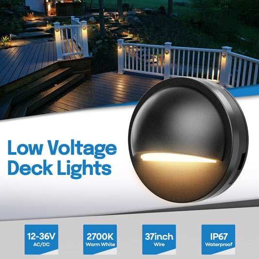 HIBOITEC Low Voltage LED Deck Lights 2.5W Landscape Step Stair Railing Light IP67 Waterproof for Outdoor Accent Lighting Garden Fence 2700K Warm 12-36V AC/DC UL-Listed (Transformer Not Included)