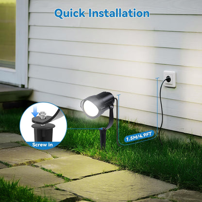 HIBOITEC Projecteurs extérieurs 12W 110V à 120V Éclairage paysager Spot étanche avec 1,5m 3-broches LED Projecteurs paysagers à brancher pour Décorations de jardin 5000K Couleur : Blanc