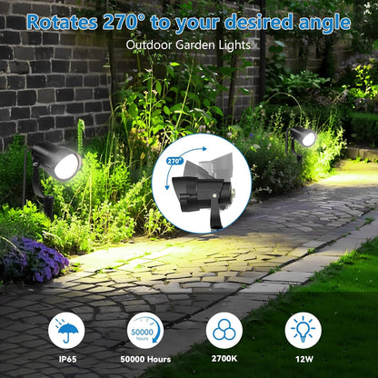 HIBOITEC Projecteurs extérieurs 12W 110V à 120V Éclairage paysager Spot étanche avec 1,5m 3-broches LED Projecteurs paysagers à brancher pour Décorations de jardin 5000K Couleur : Blanc