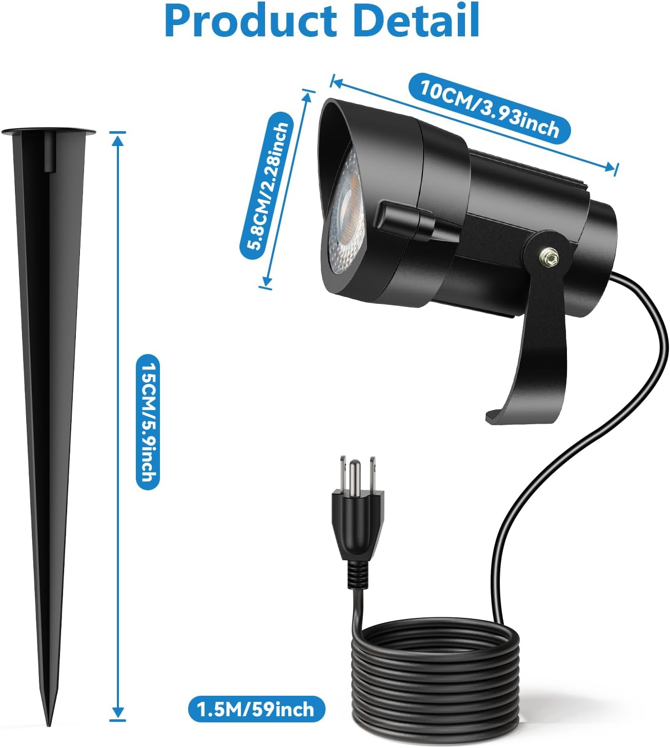 HIBOITEC Projecteurs extérieurs 12W 110V à 120V Éclairage paysager Spot étanche avec 1,5m 3-broches LED Projecteurs paysagers à brancher pour Décorations de jardin 5000K Couleur : Blanc