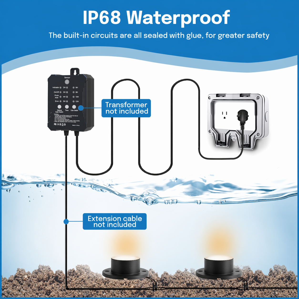 HIBOITEC Teichstrahler 3W LED IP68 Wasserdicht Unterwasserleuchten mit UL-Kabel Warmweiß 2700K Niedervolt-Landschaftsbeleuchtung für Garten, Springbrunnen, Pool, kompatibel mit 12-24V AC/DC Farbe: Warm