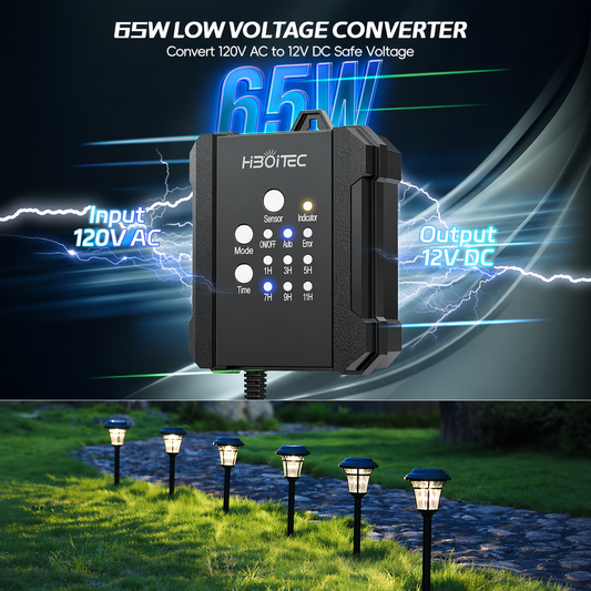 HIBOITEC  Low Voltage Landscape Transformer, Outdoor Lighting Transformer with Photocell Sensor and Timer, 120V AC to 12V DC Weatherproof Transformers for LED Lights Spotlight Pathway Light