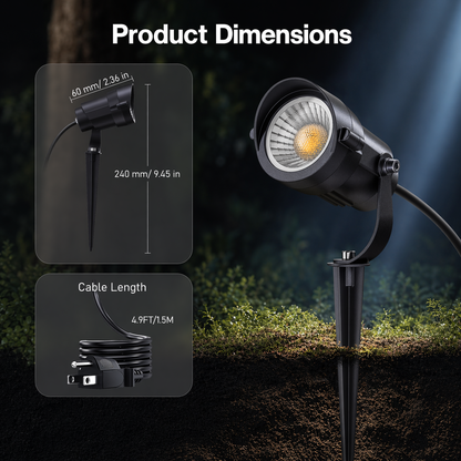 HIBOITEC Projecteurs d'extérieur 12W 110V à 120V Éclairage paysager Projecteur étanche avec prise LED 3 broches de 1,5m pour décorations de jardin Couleur 2900K : Blanc chaud