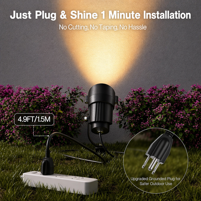 HIBOITEC Projecteurs extérieurs 12W 110V à 120V Éclairage paysager Spot étanche avec câble de 1,5m et prise à 3 broches, Lampes de jardin à brancher pour décorations de cour et de jardin 2900K, Blanc chaud