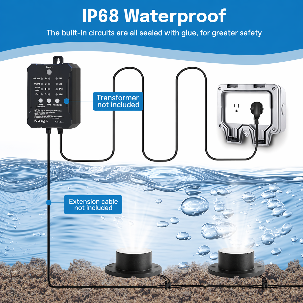 HIBOITEC Teichstrahler 3W LED IP68 Wasserdicht Unterwasserleuchten mit UL-Kabel Warmweiß 2700K Niedervolt-Landschaftsbeleuchtung für Garten, Springbrunnen, Pool, kompatibel mit 12-24V AC/DC Farbe: Warm
