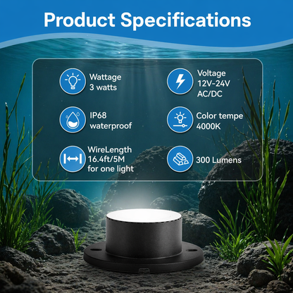 HIBOITEC Teichstrahler 3W LED IP68 Wasserdicht Unterwasserleuchten mit UL-Kabel Warmweiß 2700K Niedervolt-Landschaftsbeleuchtung für Garten, Springbrunnen, Pool, kompatibel mit 12-24V AC/DC Farbe: Warm