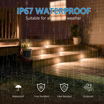 HIBOITEC Einbau-LED-Deckleuchten-Set (16 Stück) 12V Niedervolt Landschaftsbeleuchtung IP67 Wasserdichte Außenstufen-Treppenlichter Deckbeleuchtung für Gartenstufen, Treppen, Terrassenboden-Dekoration, Weiß