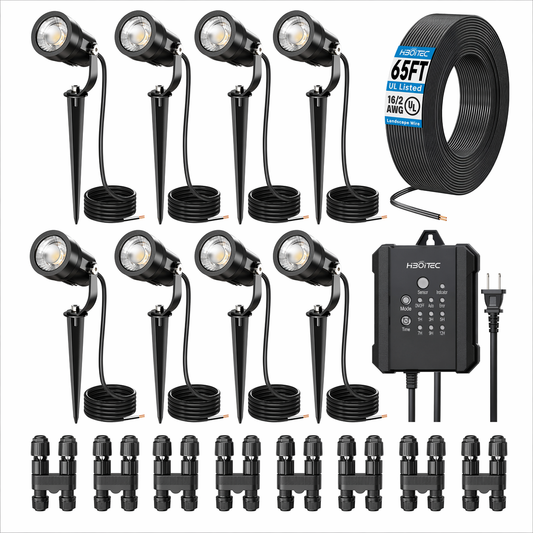 HIBOITEC All-in-One LED Landscape Lights, 5W Low Voltage Landscape Lighting Kit with Transformer, 65FT Wires and Connectors, Waterproof Outdoor Spot Lights for House Yard Trees Garden, 5000K,Cool White
