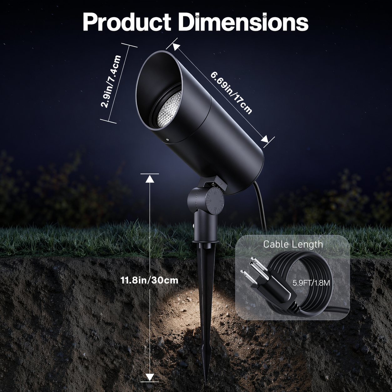 HIBOITEC 30W Spot Lights Outdoor Dusk to Dawn 120V Plug in Flag Pole Light 3000LM 5000K LED Waterproof Landscape Spotlight for Yard Garden Tree Statue, 5.9 FT Cord with Plug