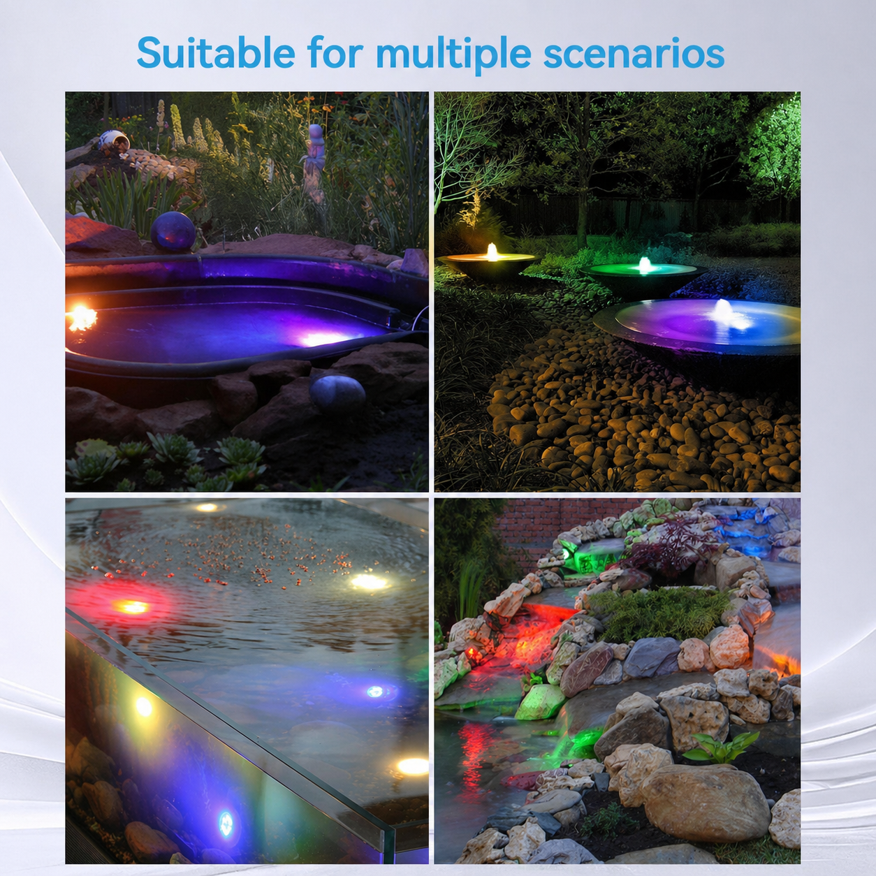 HIBOITEC Projecteurs LED d'étang, Lumière de Fontaine Submersible RGB avec Transformateur Minuteur 12V, Capteur de Lumière Photocellule, Lampes Submersibles Extérieures Étanche IP68 pour Étangs de Jardin, Pack de 6