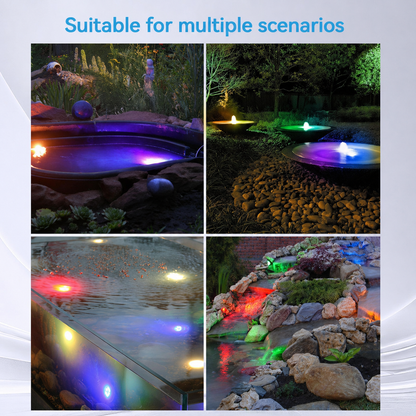 HIBOITEC Projecteurs LED d'étang, Lumière de Fontaine Submersible RGB avec Transformateur Minuteur 12V, Capteur de Lumière Photocellule, Lampes Submersibles Extérieures Étanche IP68 pour Étangs de Jardin, Pack de 6
