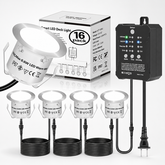 HIBOITEC Low Voltage Deck Lights Recessed Kit with Transformer Dimmable Timer and Photocell Sensor Outdoor LED Deck Lighting IP67 Waterproof 4000K for Stair Step Outdoor Garden Yard  Color: White