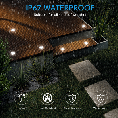 HIBOITEC Niedervolt-Deckleuchten Einbauset mit Transformator, dimmbar, Timer und Fotozellen-Sensor, LED-Terrassenbeleuchtung für den Außenbereich, IP67 wasserdicht, 4000K für Treppenstufen, Garten, Hof, Farbe: Weiß