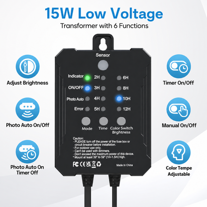 HIBOITEC Niederspannungs-Einbauleuchten-Set für Terrassen 3CCT 2700K-5000K mit Transformator Dimmbarer Timer und Fotozellensensor Außen-LED-Terrassenbeleuchtung IP67 Wasserdicht für Treppenstufen und Garten Farbe: Warm oder Weiß