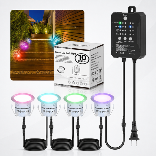HIBOITEC RGB Deck Lights Kit with Low Voltage Transformer Timer and Photocell Sensor Outdoor IP67 Waterproof for Garden Yard Stair Patio  Color: Multicolor