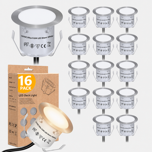HIBOITEC Recessed LED Deck Light Kits , 12V Low Voltage Landscape Lighting IP67 Waterproof Outdoor Step Stair Lights Warm White Deck Lighting for Garden Yard Steps Stair Patio Floor Decoration  Color: Warm