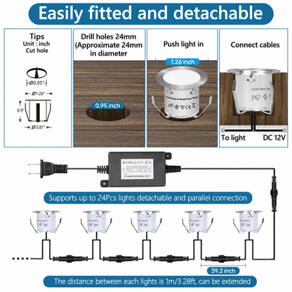 HIBOITEC Einbau-LED-Deckleuchten-Kits mit Fernbedienung φ42mm, 10er-Pack Terrassenbeleuchtung IP67 Wasserdicht, 12V Niedervolt-LED-Erdspießleuchten für Hof, Garten, Terrasse, Treppenhaus Farbe: Warmweiß