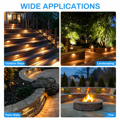 HIBOITEC 7 Zoll Hardscape-Beleuchtung LED Stützmauerleuchten, 2700K Niedervolt-Landschaftsbeleuchtung, IP67 Wasserdichte Außenstufenleuchten 12V-24V für Treppen, Terrassen, Wege, Pflastersteine, 12er Pack mit Anschlüssen