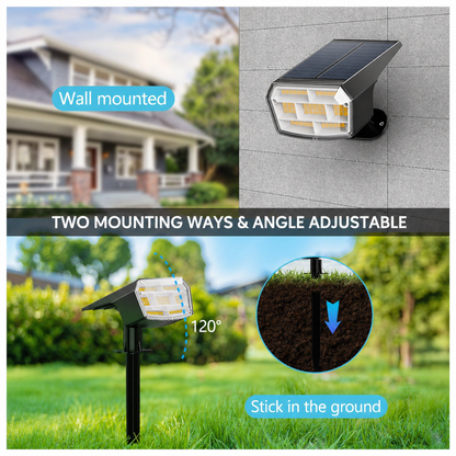 HIBOITEC Projecteurs solaires extérieurs étanches 59 LED Lumières de paysage alimentées par énergie solaire Éclairage vers le haut Luminosité réglable Du crépuscule à l'aube pour l'extérieur Jardin Arbres 8 paquets Blanc chaud