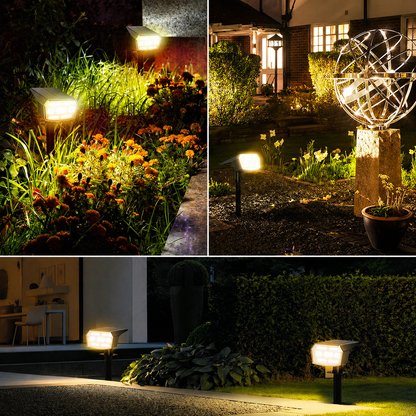 HIBOITEC Projecteurs solaires extérieurs étanches 59 LED Lumières de paysage alimentées par énergie solaire Éclairage vers le haut Luminosité réglable Du crépuscule à l'aube pour l'extérieur Jardin Arbres 8 paquets Blanc chaud