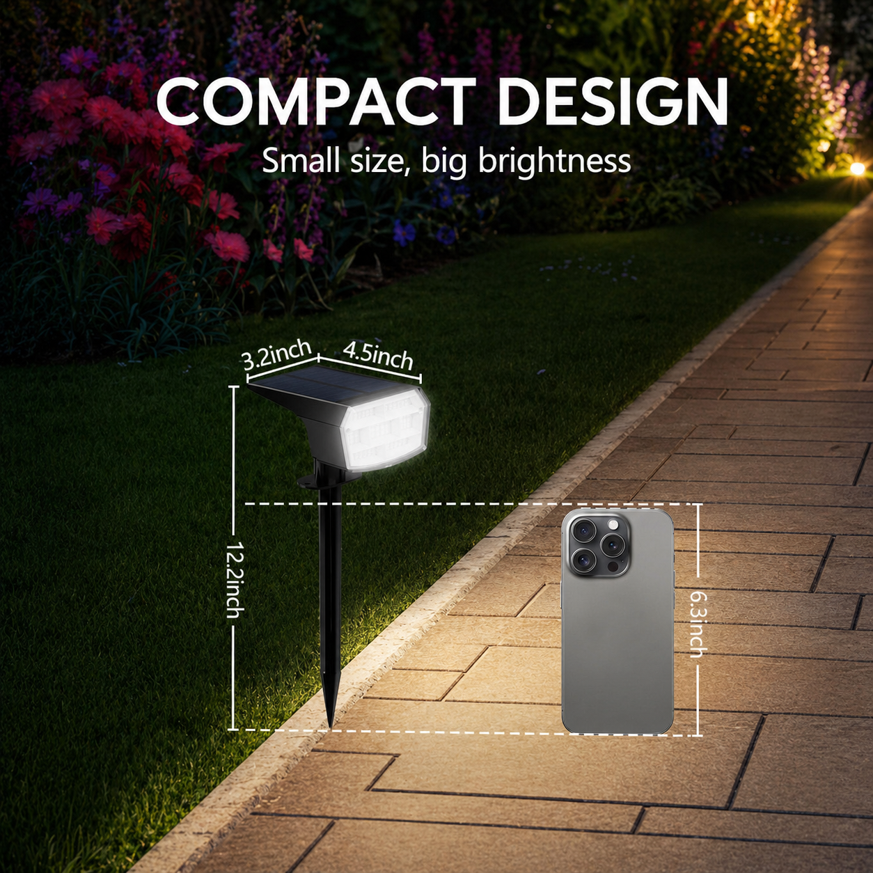 HIBOITEC Projecteurs Solaires Extérieurs 59 LED 3 Modes d'Éclairage Lampes Paysagères à Énergie Solaire Spots Étanche Luminosité Réglable Du Crépuscule à l'Aube pour Jardin Cour Arbres Blanc Froid