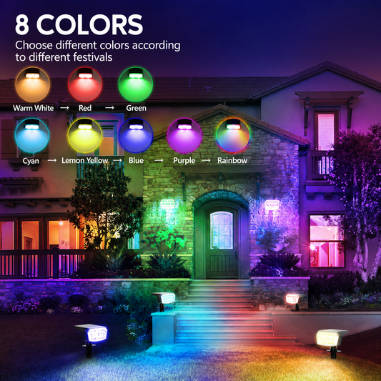 HIBOITEC Solar Spot Lights Outdoor Color Changing 59LED Landscape Lighting Solar Powered Uplights Waterproof Dusk to Dawn for Christmas Decorations Garden Yard Outdoor  Multicolor