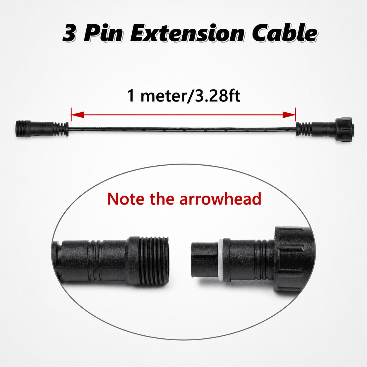 3-Pin Extension Cable for LED Deck Lights, 3.28FT Waterproof Cord