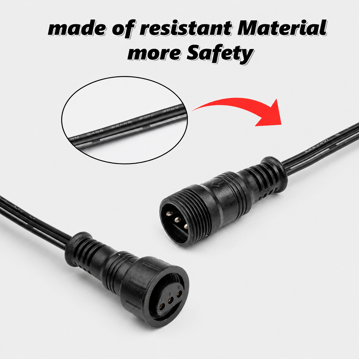 3-Pin Extension Cable for LED Deck Lights, 3.28FT Waterproof Cord