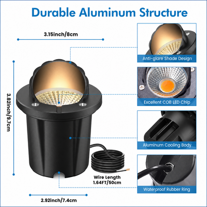 HIBOITEC Low Voltage Landscape Lights, 12W LED Outdoor In-Ground Lights 1200LM Waterproof IP67 Landscape Lighting, Anti-Glare Die-Cast Aluminum Garden Lights for Pathway Tree Yard