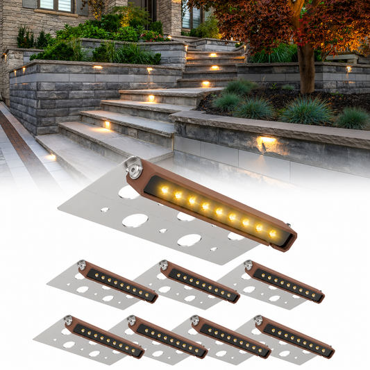 Lot de 8 lumières LED Hardscape de 7 pouces, lumières de pavé pour murs de soutènement, étanches IP68, éclairage paysager basse tension 12-36V AC/DC, lumières d'escalier extérieures, blanc chaud 2700K, durée de vie de 40 000 heures