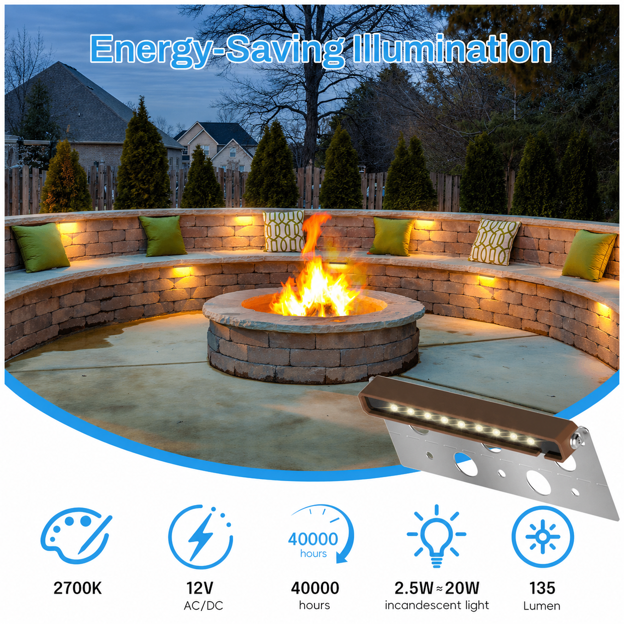 Lot de 8 lumières LED Hardscape de 7 pouces, lumières de pavé pour murs de soutènement, étanches IP68, éclairage paysager basse tension 12-36V AC/DC, lumières d'escalier extérieures, blanc chaud 2700K, durée de vie de 40 000 heures
