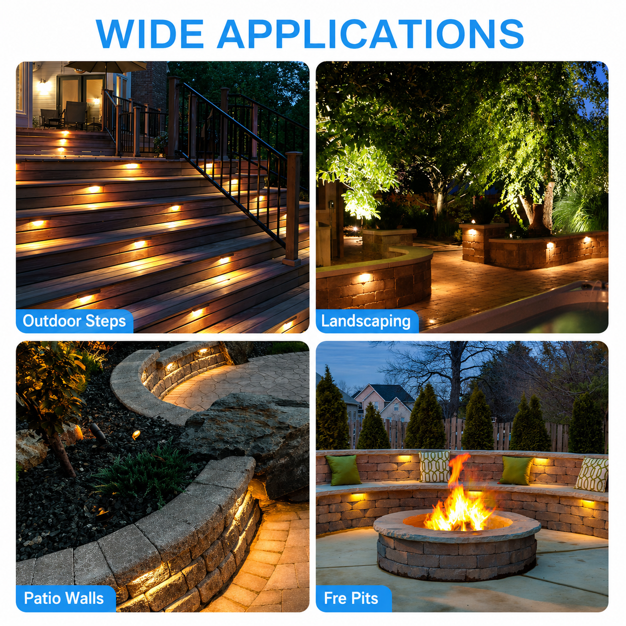 Lot de 8 lumières LED Hardscape de 7 pouces, lumières de pavé pour murs de soutènement, étanches IP68, éclairage paysager basse tension 12-36V AC/DC, lumières d'escalier extérieures, blanc chaud 2700K, durée de vie de 40 000 heures
