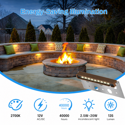 Éclairage de paysage à LED de 7 pouces, lot de 1, lumières de pavé pour murs de soutènement, étanches IP68, basse tension 12-36V AC/DC, éclairage de marches extérieures, blanc chaud 2700K, durée de vie de 40 000 heures