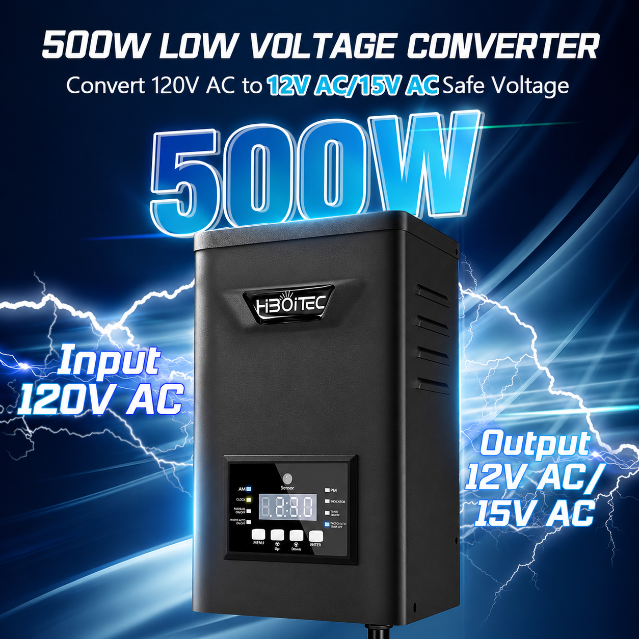500W Low Voltage Landscape Transformer with Timer & Photocell