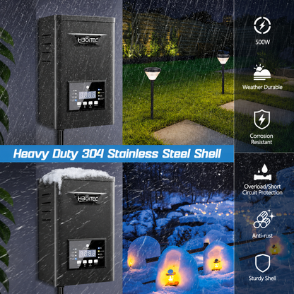 500W Low Voltage Landscape Transformer with Timer & Photocell