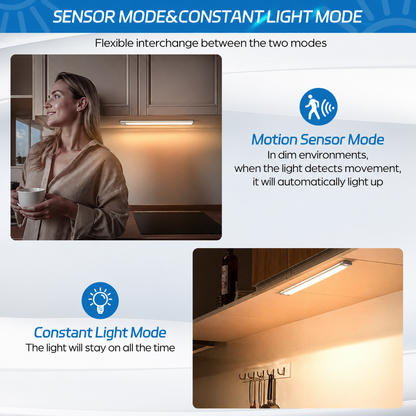 HIBOITEC Motion Sensor Cabinet Light 2500mAh 2 Packs Rechargeable 54LED Under Counter Closet Lighting, Wireless Night Light for Cabinet, Drawer, Wardrobe, Kitchen, Hallway
