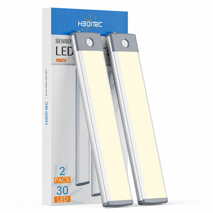 HIBOITEC Motion Sensor Cabinet Light 2500mAh 2 Packs Rechargeable 54LED Under Counter Closet Lighting, Wireless Night Light for Cabinet, Drawer, Wardrobe, Kitchen, Hallway
