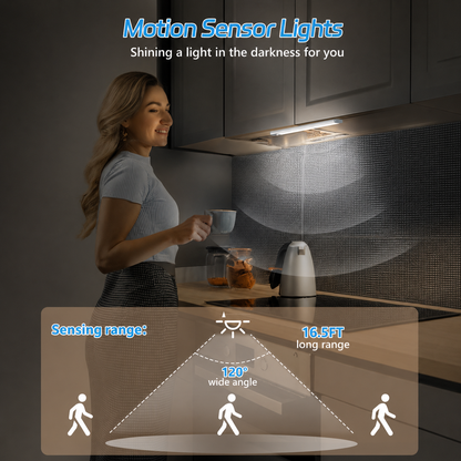 HIBOITEC Motion Sensor Under Counter Lights Rechargeable, 30-LED Wireless Cabinet Lighting Magnetic Self-Adhesive, 180lm Ultra Thin Closet Light for Kitchen, Cupboard, Drawer, Hallway, White