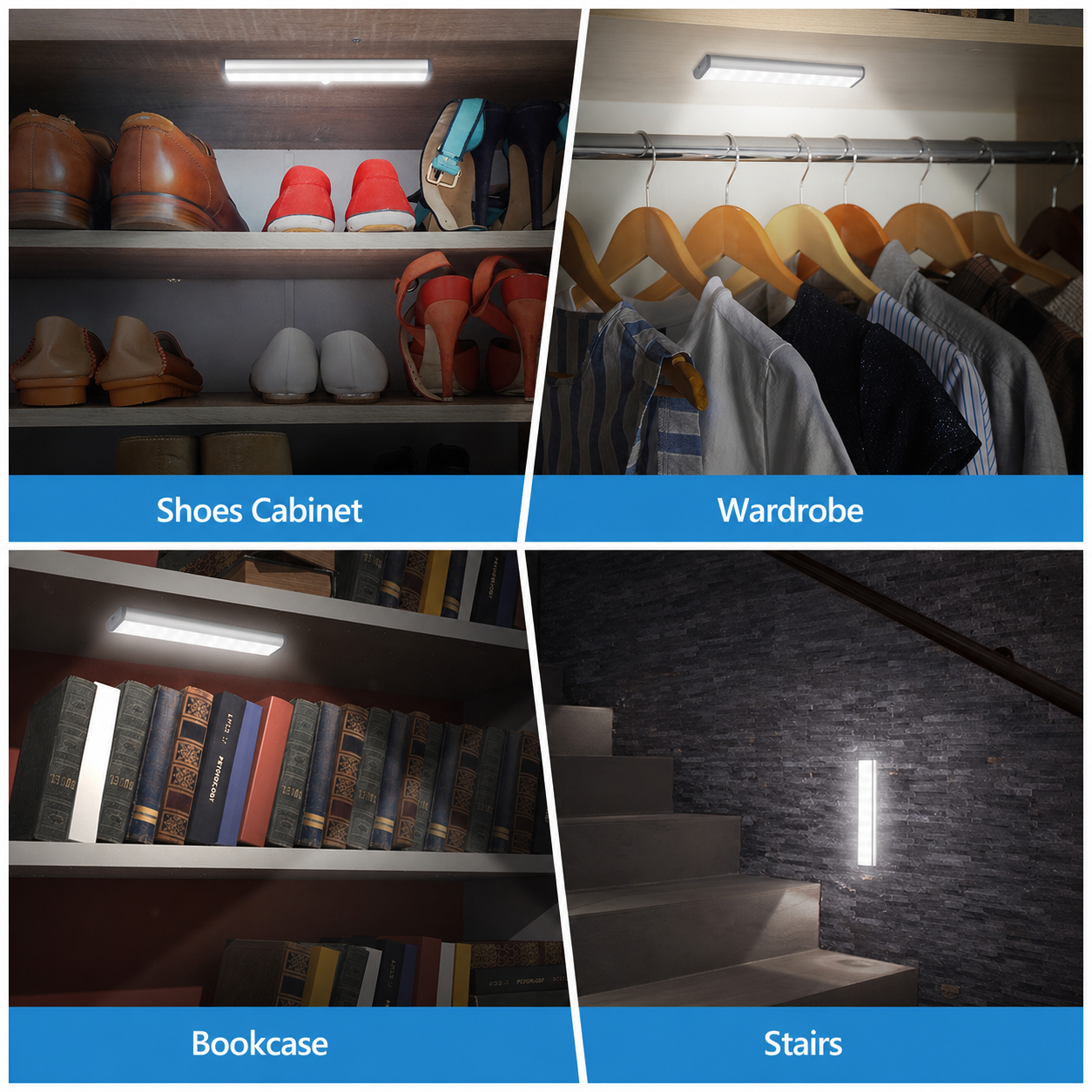 Under Cabinet Lighting Closet Light 30 LEDs 3 Packs, Wireless Rechargeable Cabinet Lights, Magnetic Under Counter Lighting, LED Motion Sensor Night Light for Closet Cabinet Wardrobe Stairs (White)