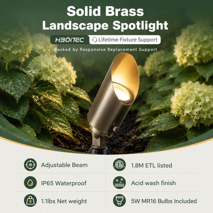 12V Low Voltage Brass LED Landscape Spotlight 5W 2700K Garden Uplight