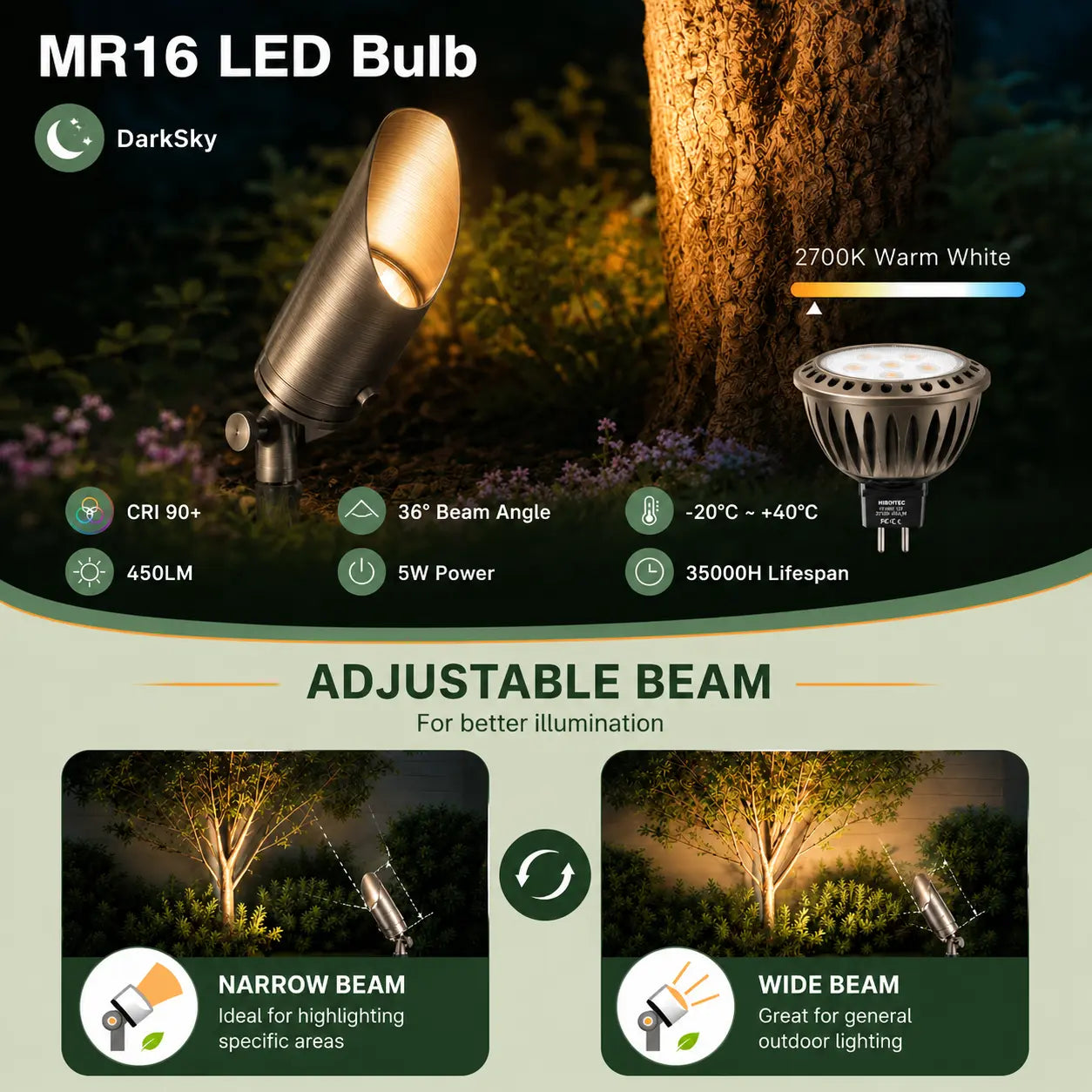 12V Low Voltage Brass LED Landscape Spotlight 5W 2700K Garden Uplight