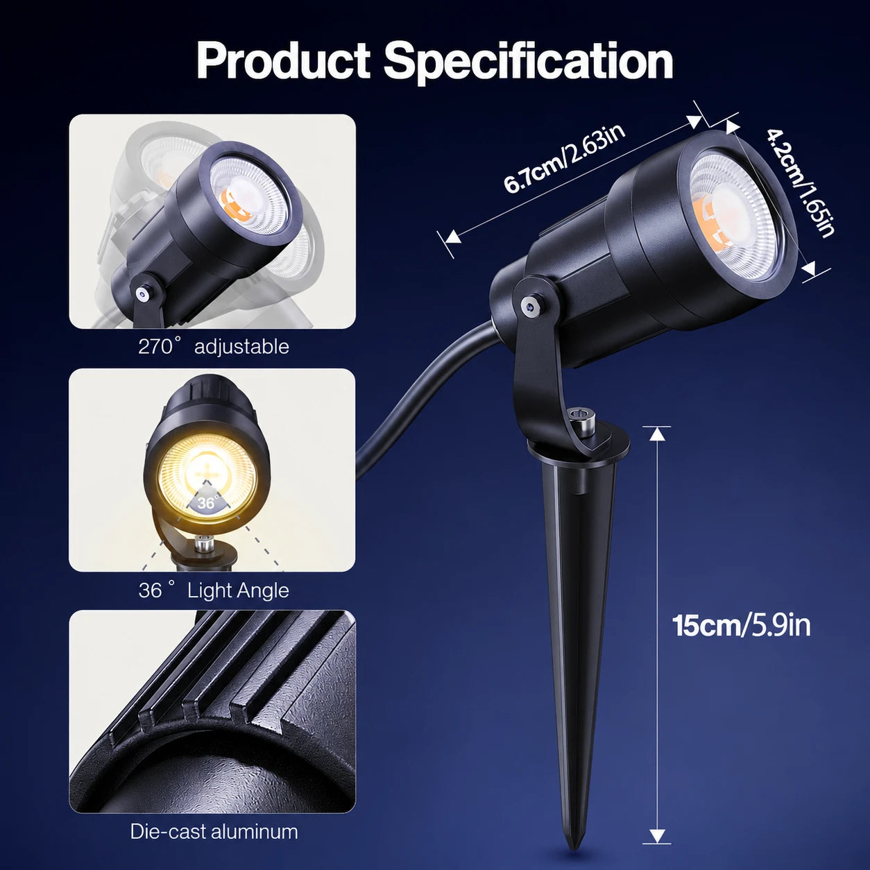 5W Low Voltage Landscape Spotlights, 2900K Warm White
